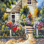 Bicycle in the cottage garden cross stitch kit for beginners