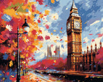 Big ben and falling leaves paint by numbers kit for beginners