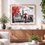 Finished big ben and lovers in london paint by numbers artwork displayed as home decor
