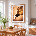 Big dog and little puppy cross stitch artwork displayed on wall as home decor