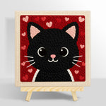 Big-eyed black cat face punch needle kit for beginners