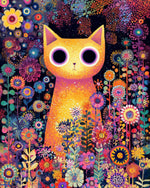 Big eyed yellow cat and flowers cross stitch kit for beginners