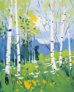 Birch trees and wildflowers cross stitch kit for beginners