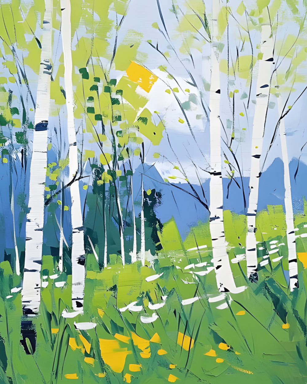 Birch trees and wildflowers cross stitch kit for beginners