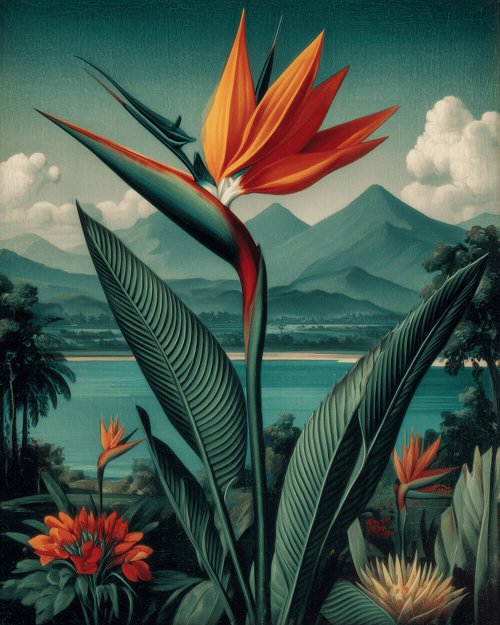 Bird of paradise and tropical landscape cross stitch kit for beginners