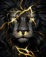 Black and gold lightning lion cross stitch kit for beginners
