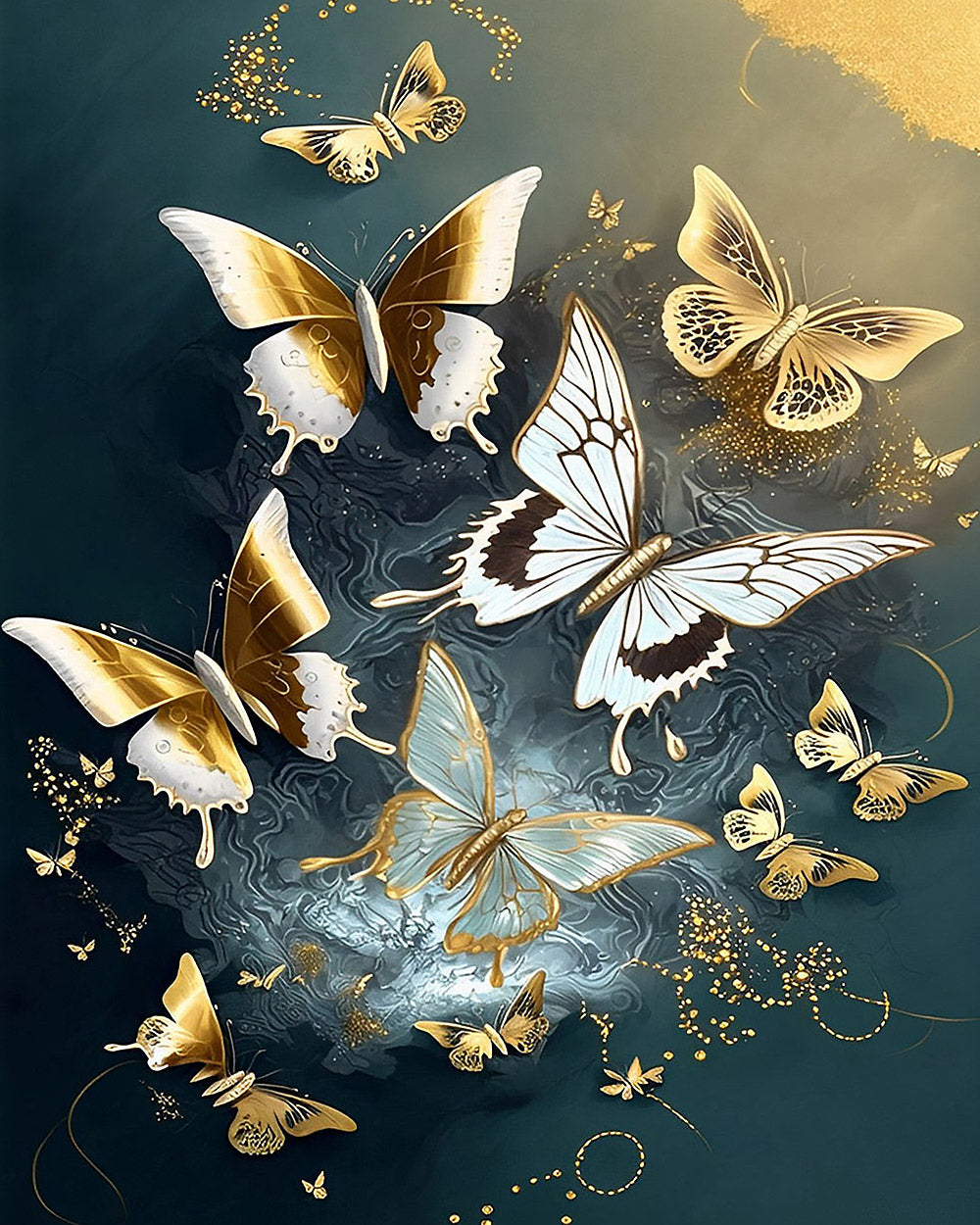 Black and gold ornamental butterflies cross stitch kit for beginners