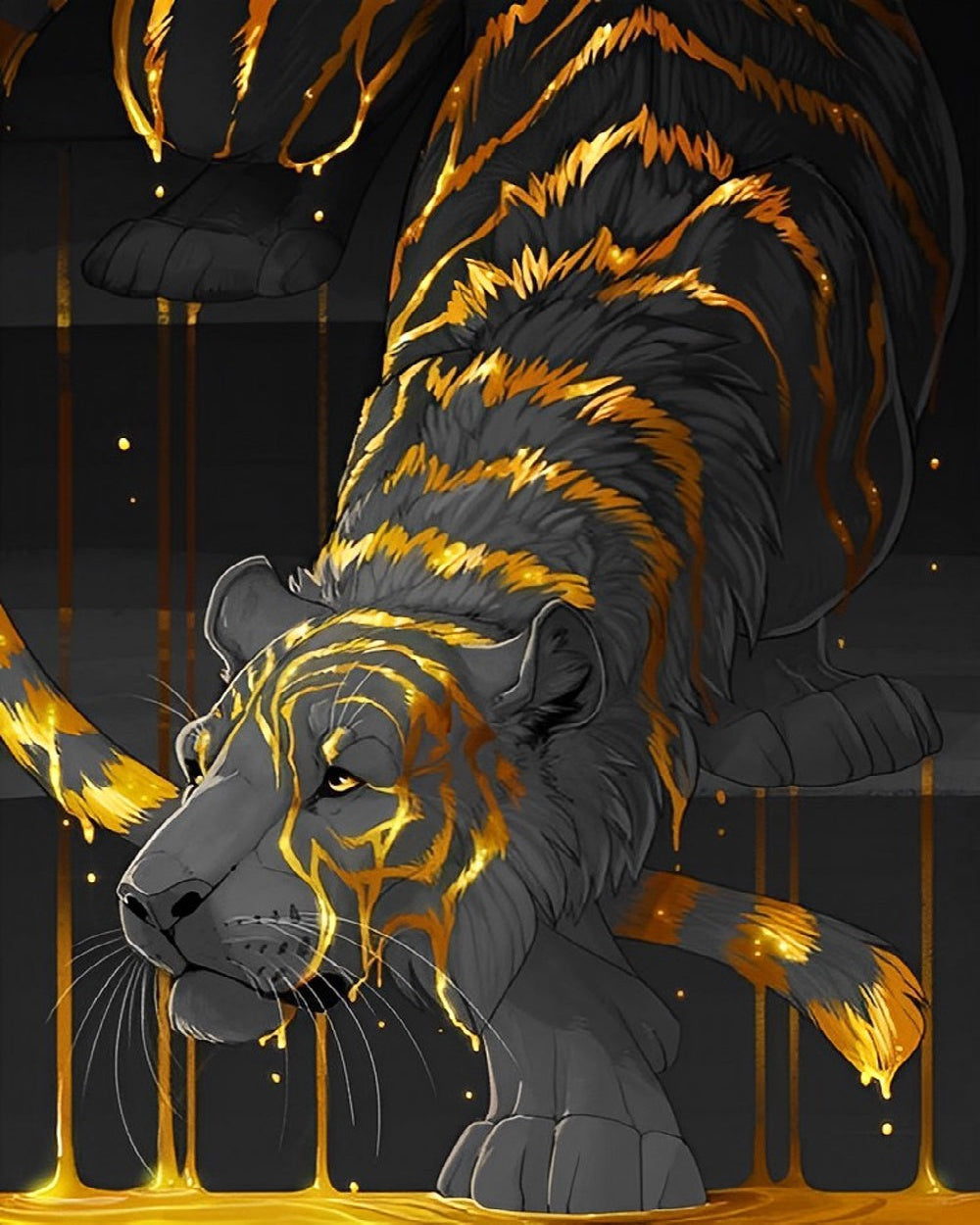 Black and gold tiger cross stitch kit for beginners