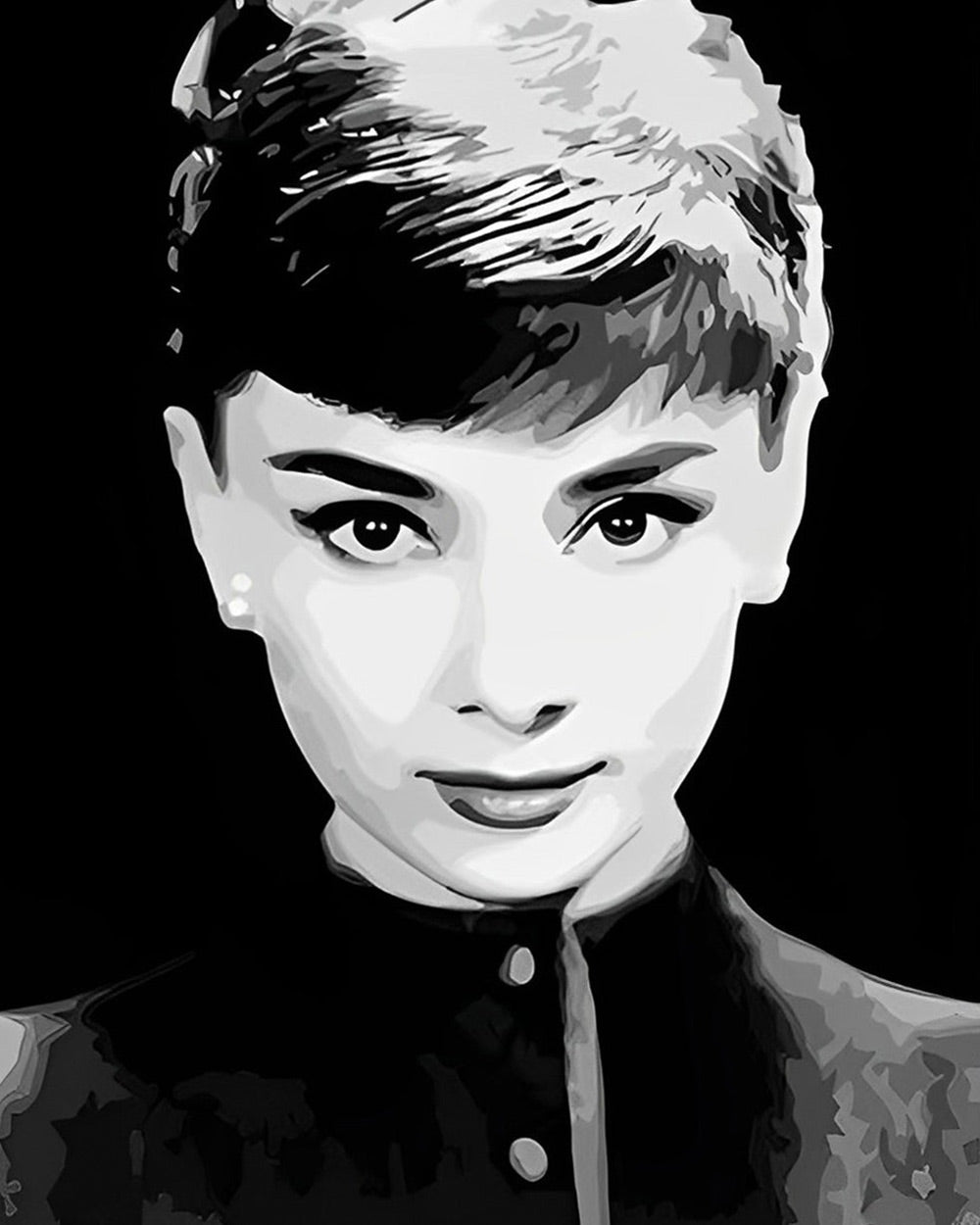 Black and white audrey hepburn portrait cross stitch kit for beginners