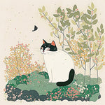 Black and white cat in spring cross stitch kit for beginners