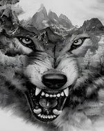 Black and white double exposure wolf cross stitch kit for beginners