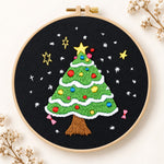 Black background tree embroidery kit