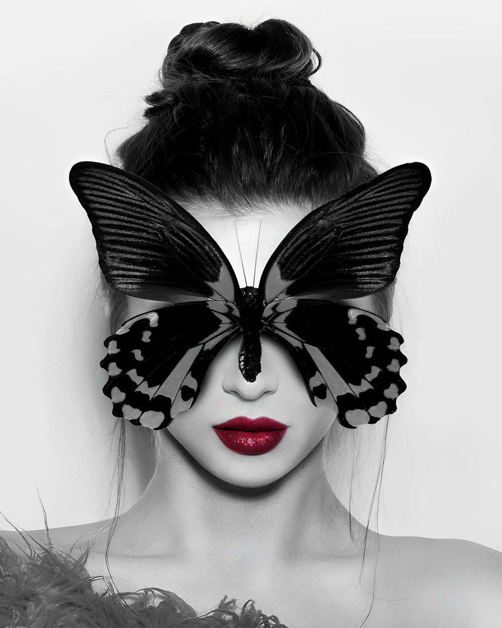 Black butterfly blindfold portrait cross stitch kit for beginners