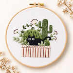 Black cat and cactus embroidery kit