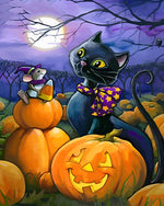 Black cat and mouse with candy corn cross stitch kit for beginners