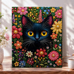 Black cat in colourful flowers pearl diamond painting kit for beginners