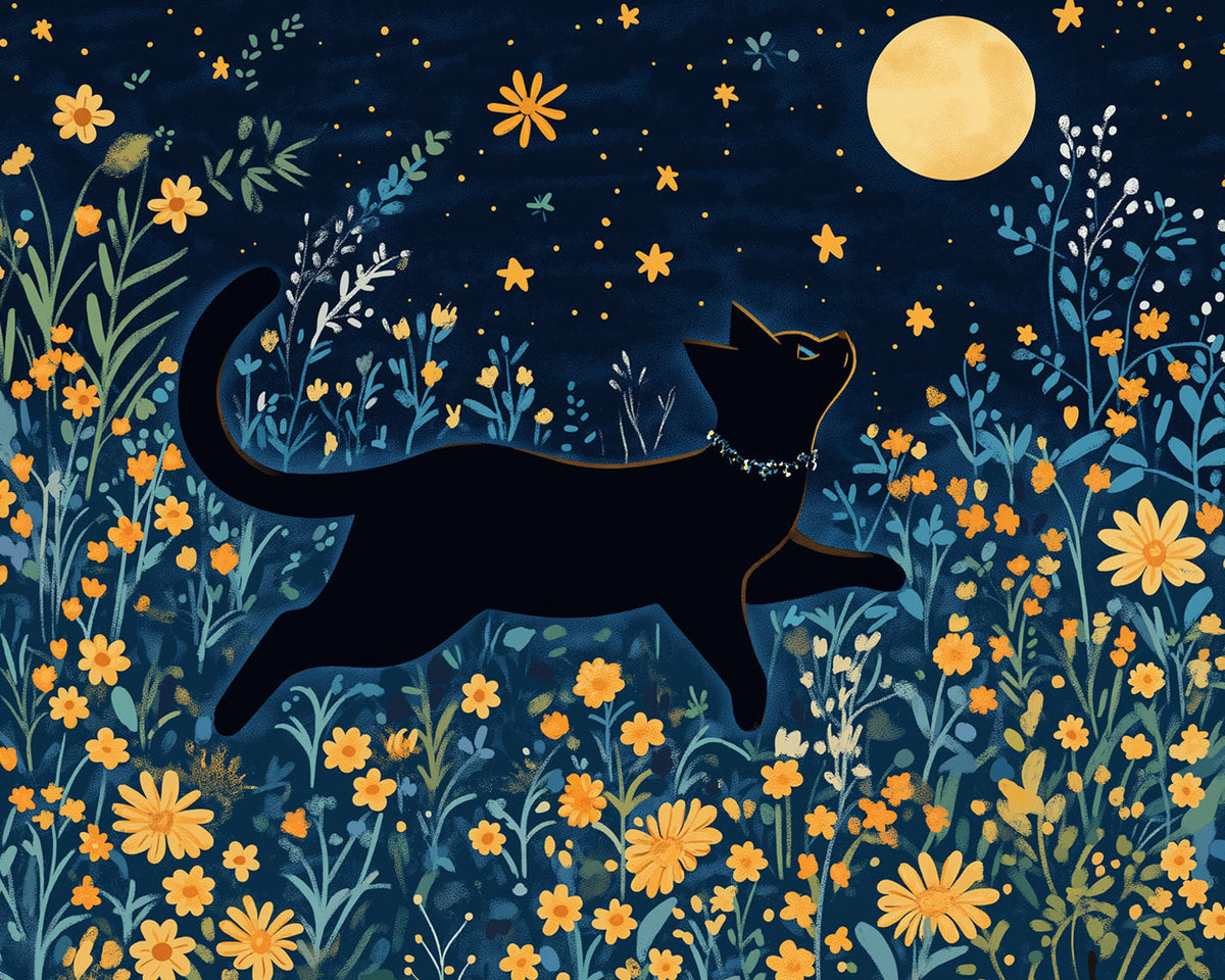 Black cat jumping under the moon cross stitch kit for beginners