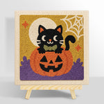 Black cat on pumpkin punch needle kit for beginners