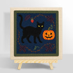 Black cat pumpkin art punch needle kit for beginners