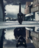 Black cat reflection cross stitch kit for beginners