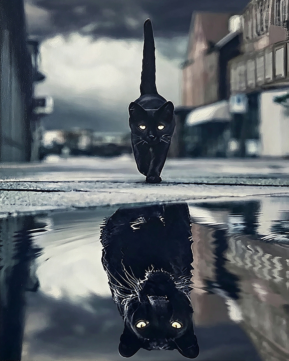 Black cat reflection cross stitch kit for beginners