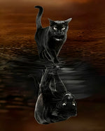 Black cat water reflection cross stitch kit for beginners