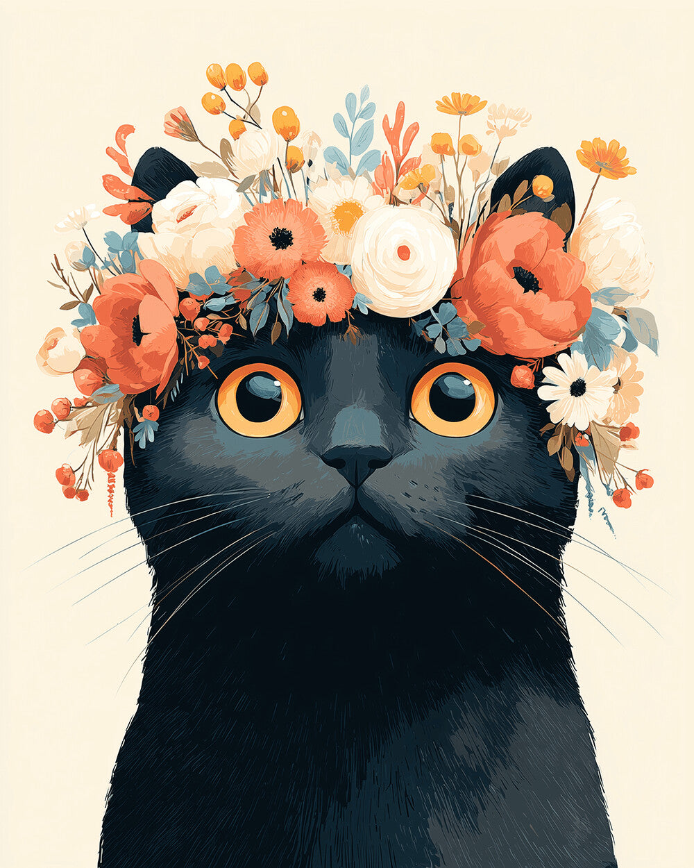 Black cat with floral crown cross stitch kit for beginners