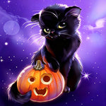 Black cat with jack-o'-lantern paint by numbers kit for beginners