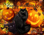 Black cats and jack-o'-lanterns in autumn leaves cross stitch kit for beginners