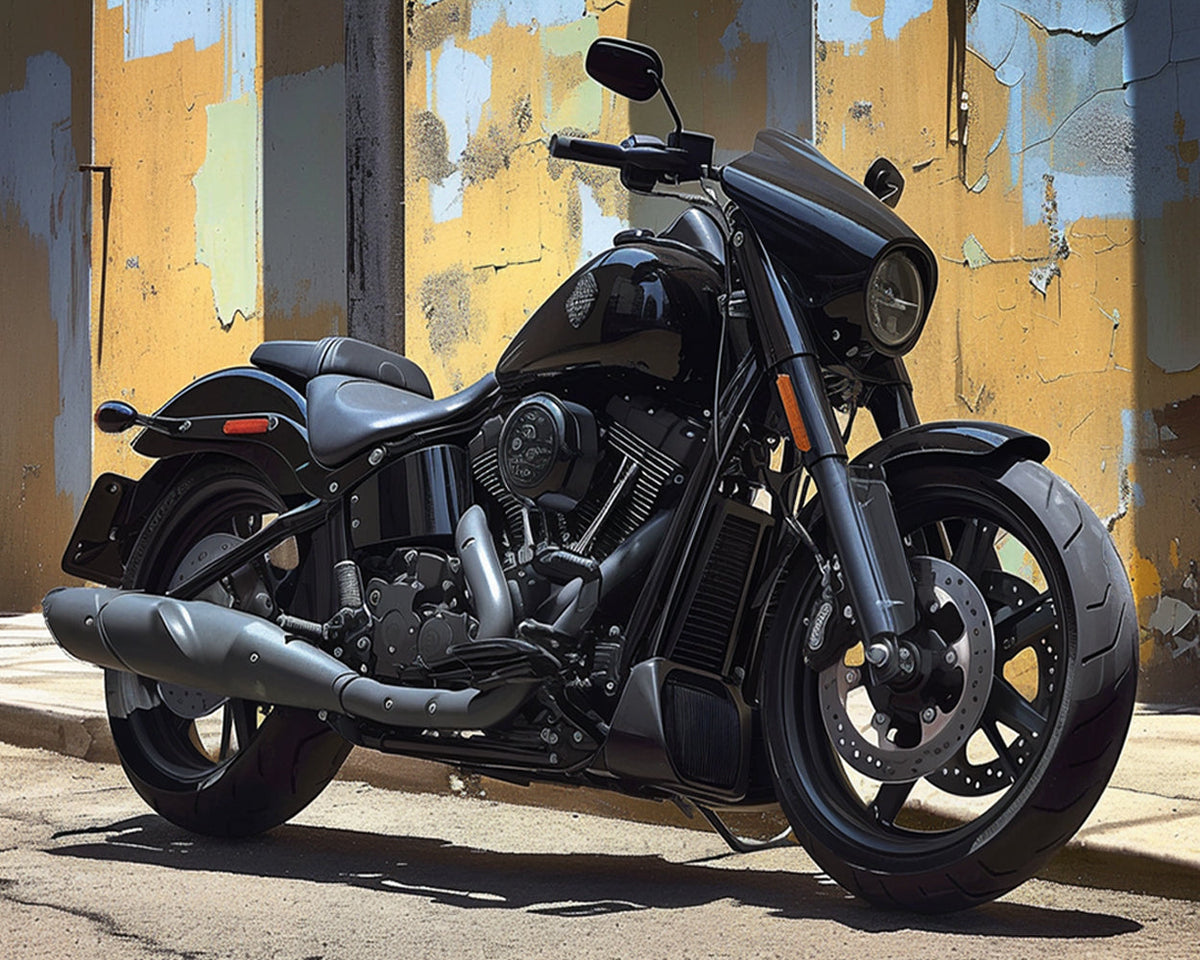 Black cruiser motorcycle cross stitch kit for beginners