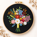 Black fabric flower bouquet embroidery kit