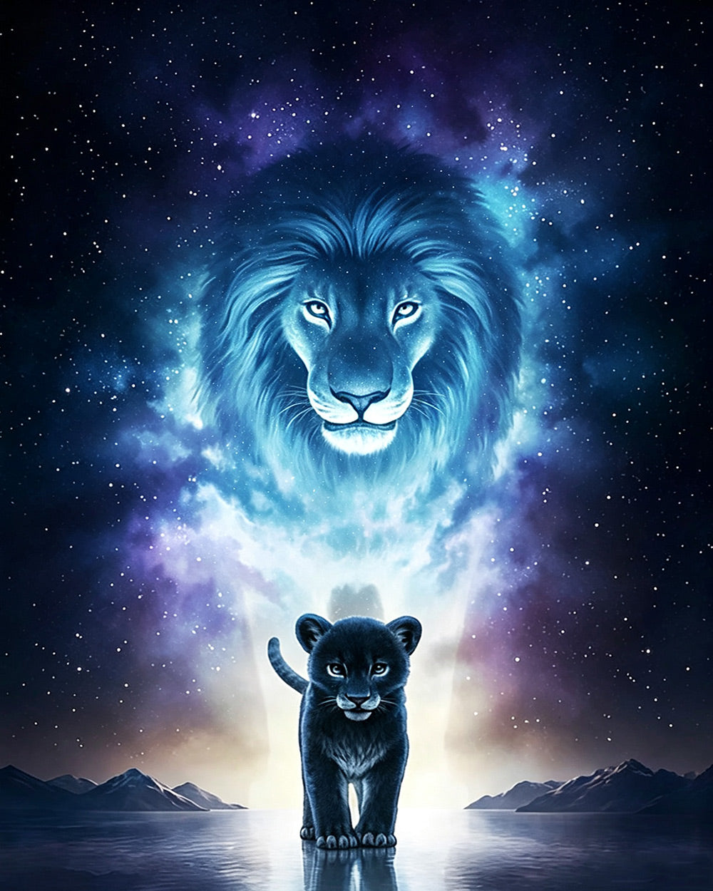 Black panther cub and spirit lion paint by numbers kit for beginners