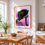 Black panther on a branch paint by numbers artwork displayed on wall as home decor