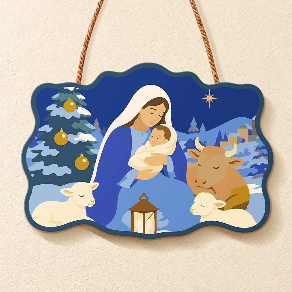 Blessed holy nativity paint by numbers door hanger finished design