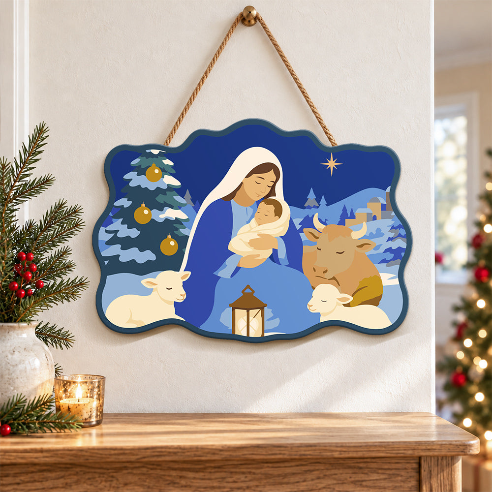 Blessed holy nativity paint by numbers door hanger as indoor wall decor