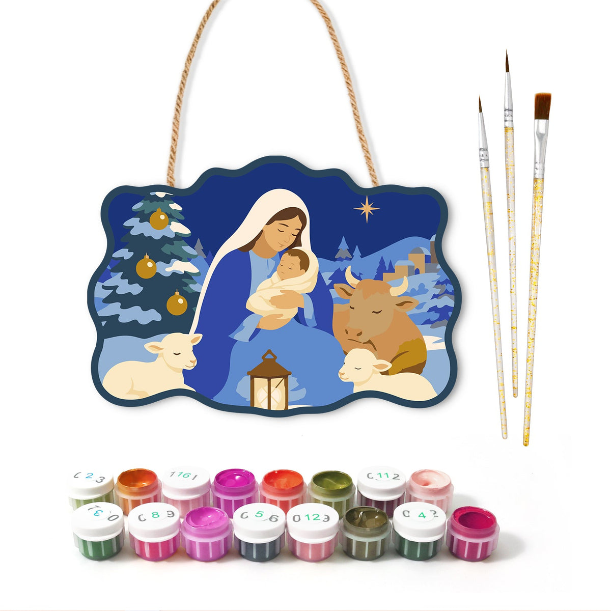 Blessed holy nativity paint by numbers door hanger with paints and brushes
