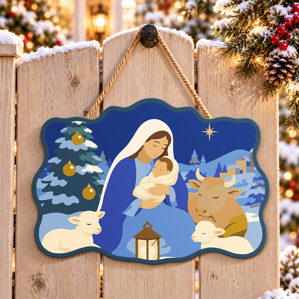Blessed holy nativity paint by numbers door hanger on a garden gate