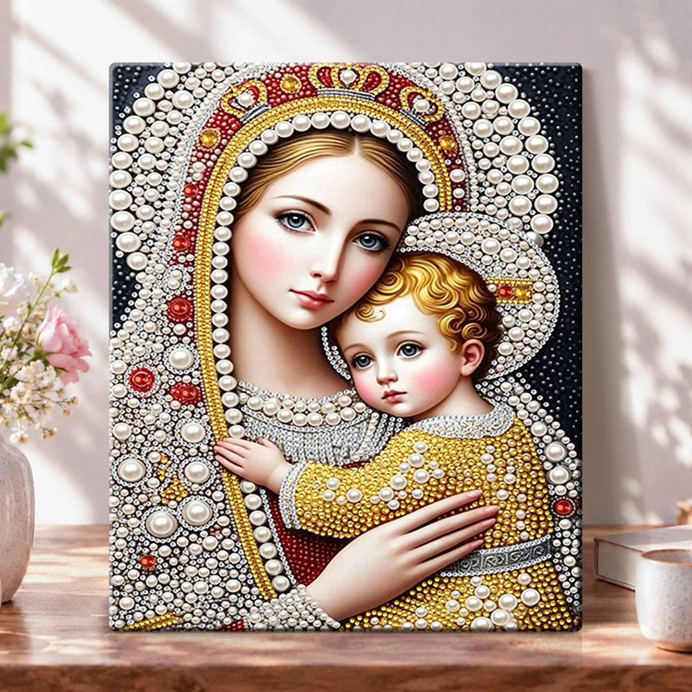 Blessed mother and child pearl diamond painting kit for beginners