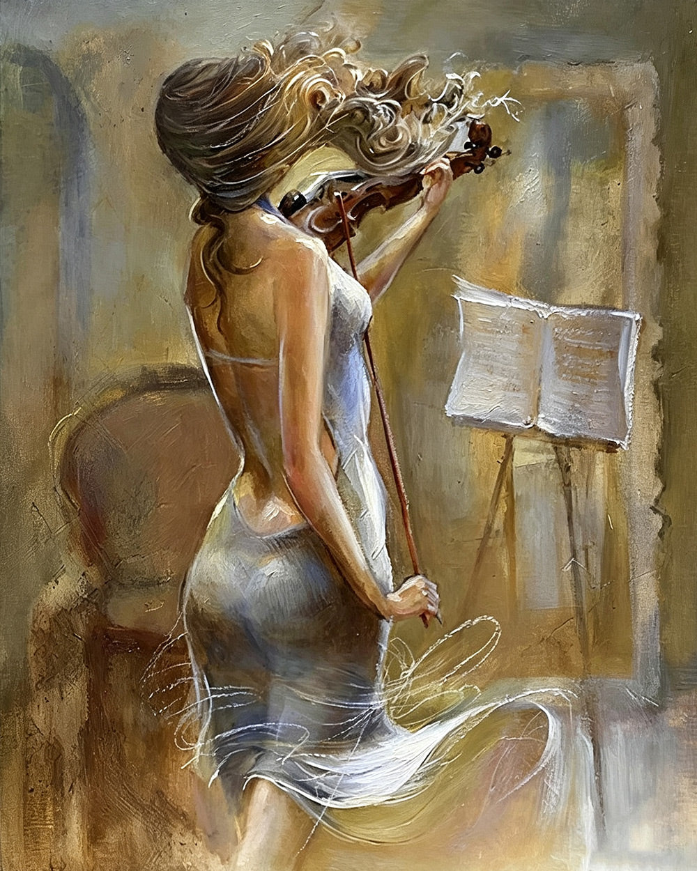 Blonde woman playing violin cross stitch kit for beginners