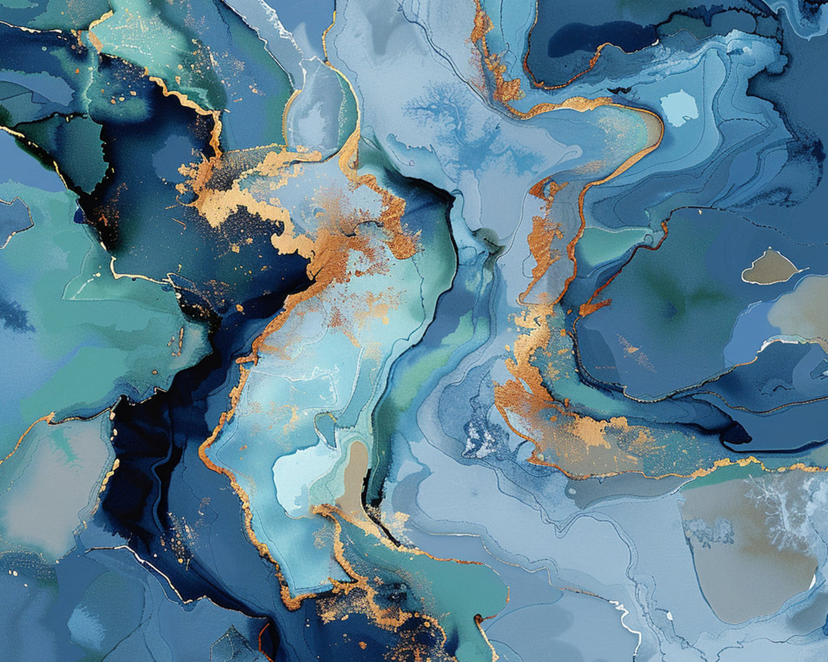 Blue and gold fluid paint by numbers kit for beginners