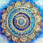Blue and gold jewelled mandala cross stitch kit for beginners