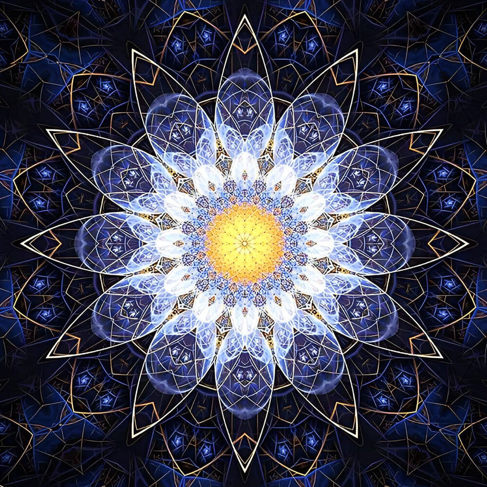 Blue and gold lotus mandala cross stitch kit for beginners