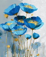 Blue and gold poppies cross stitch kit for beginners