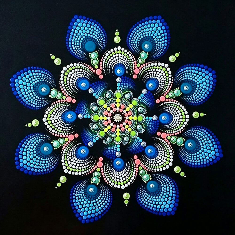 Blue and green dot mandala cross stitch kit for beginners