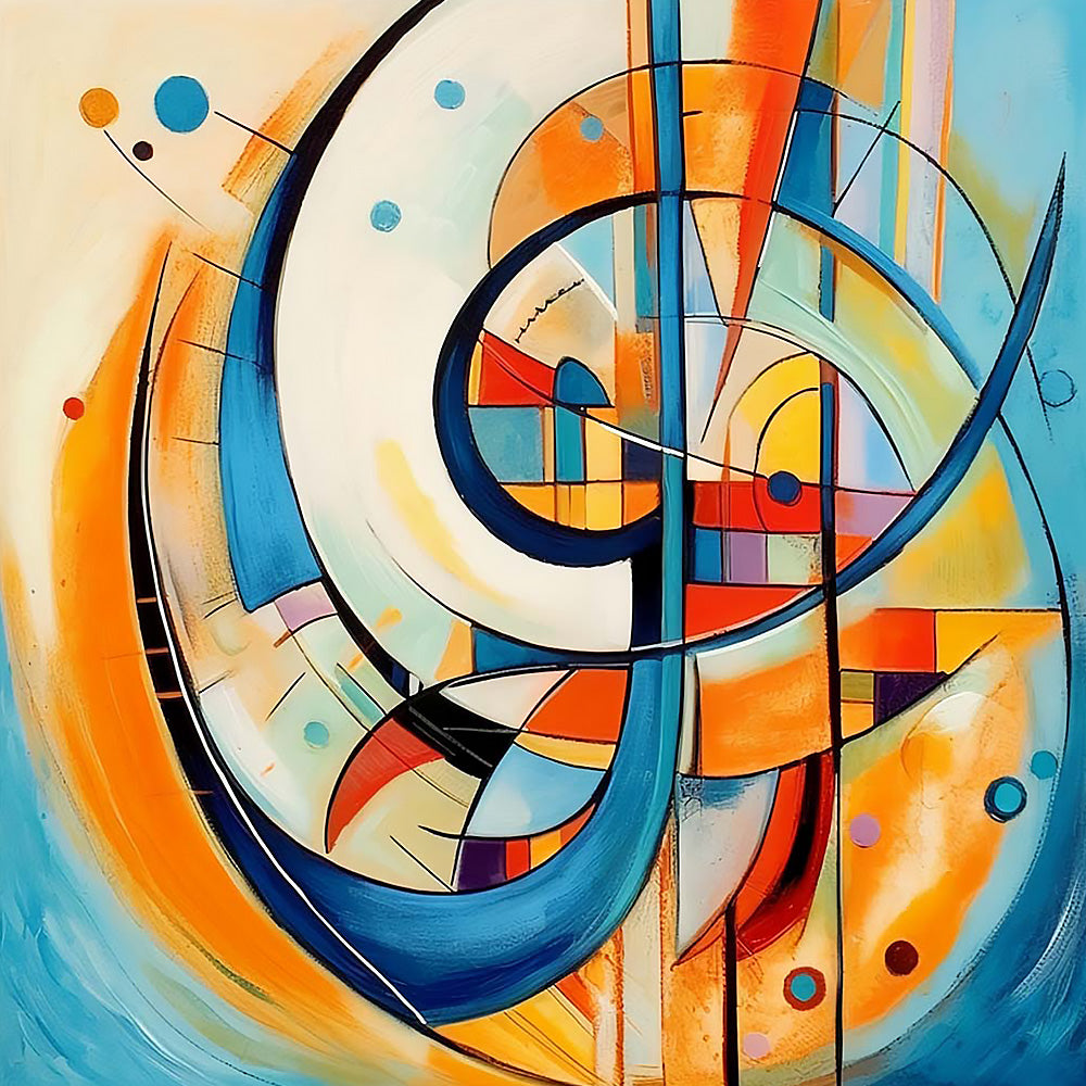 Blue and orange abstract curves cross stitch kit for beginners