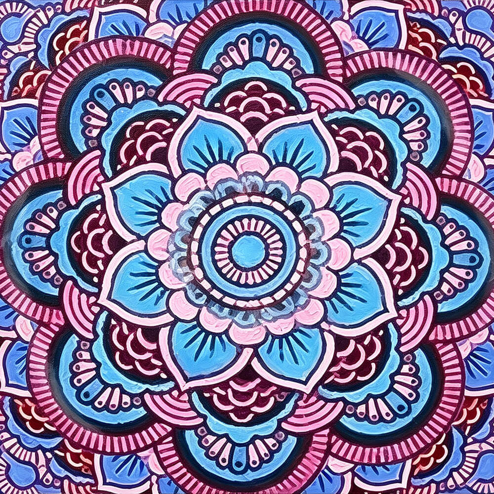 Blue and pink floral mandala cross stitch kit for beginners