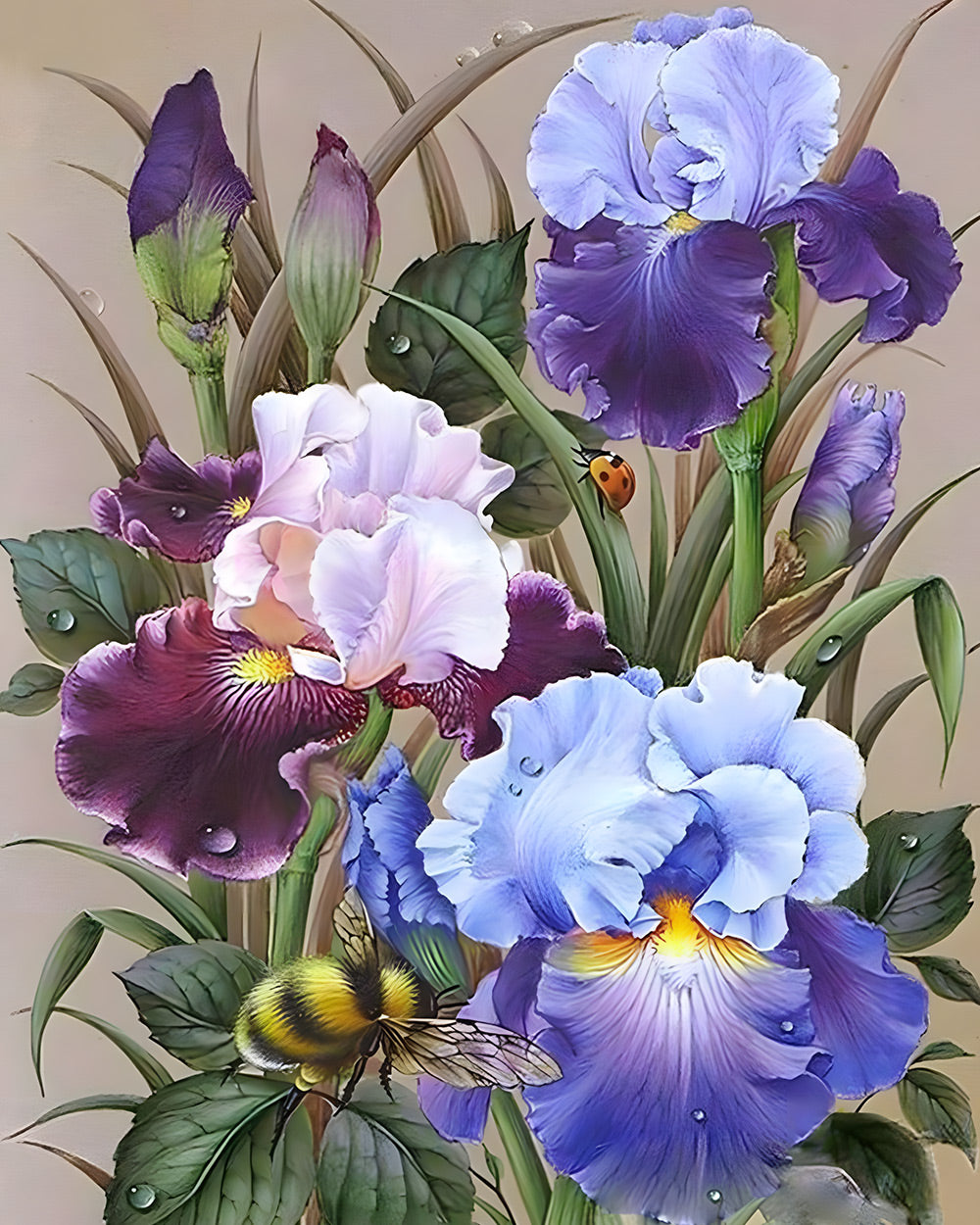 Blue and purple irises cross stitch kit for beginners