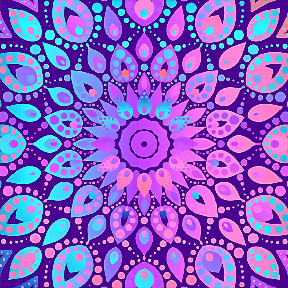 Blue and purple paisley pattern mandala cross stitch kit for beginners