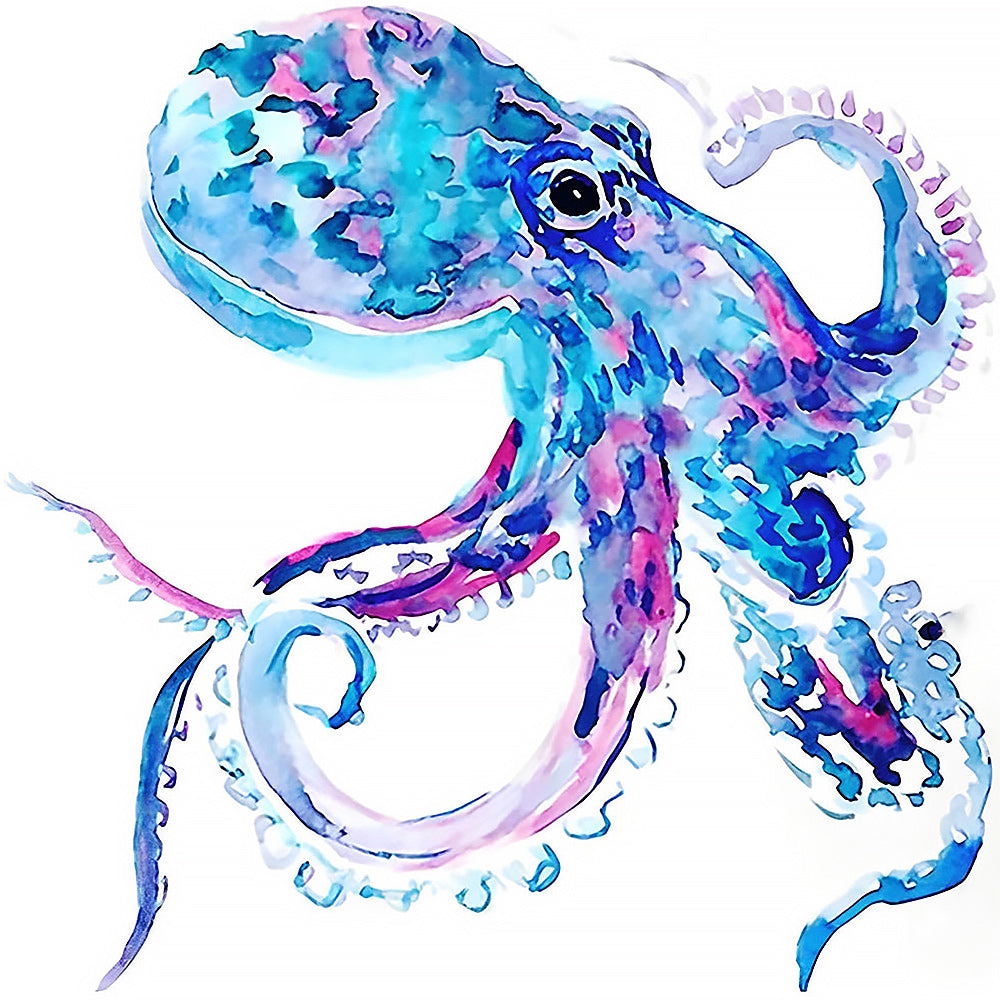 Blue and purple watercolour octopus cross stitch kit for beginners