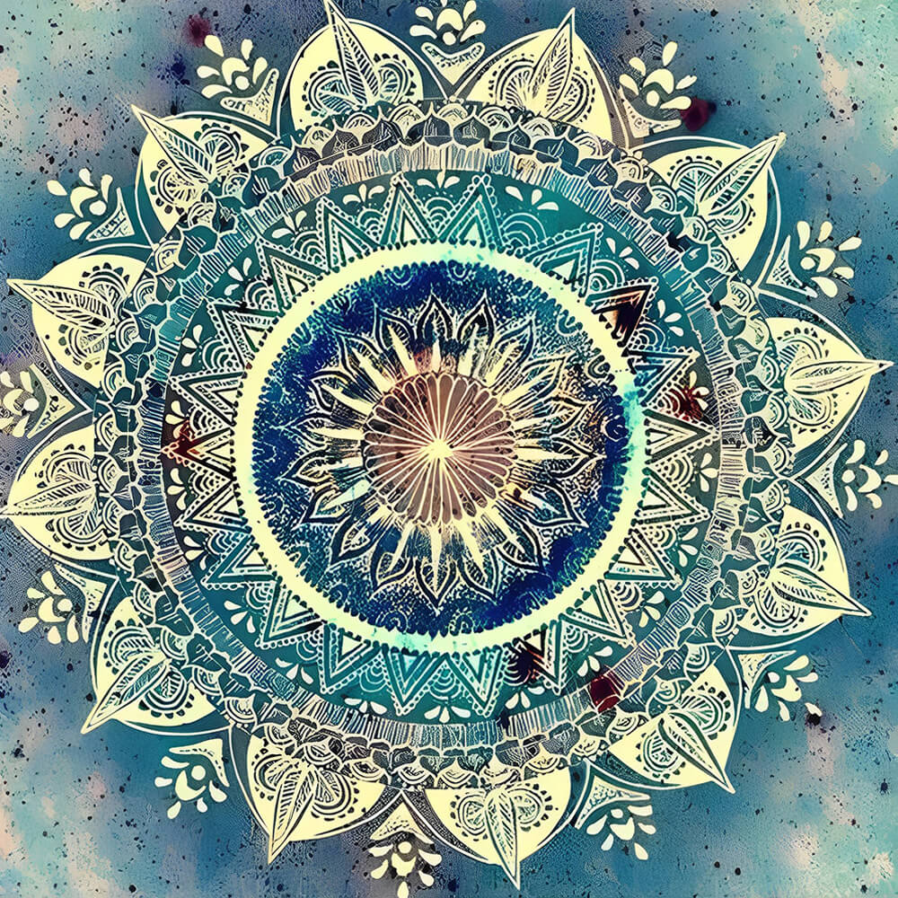 Blue and teal mandala paint by numbers kit for beginners